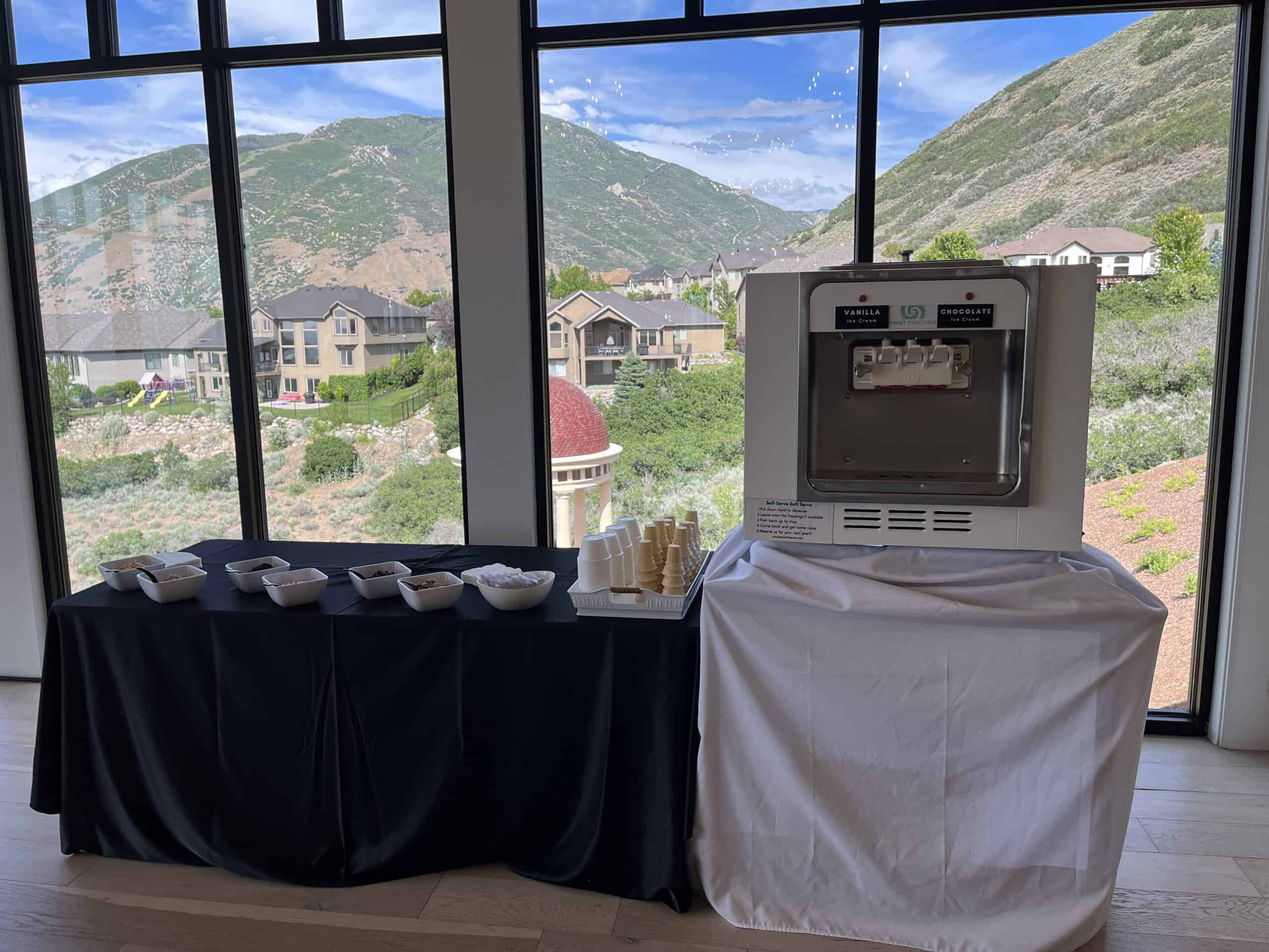 Soft serve machines set up for a wedding at Siempre in Draper