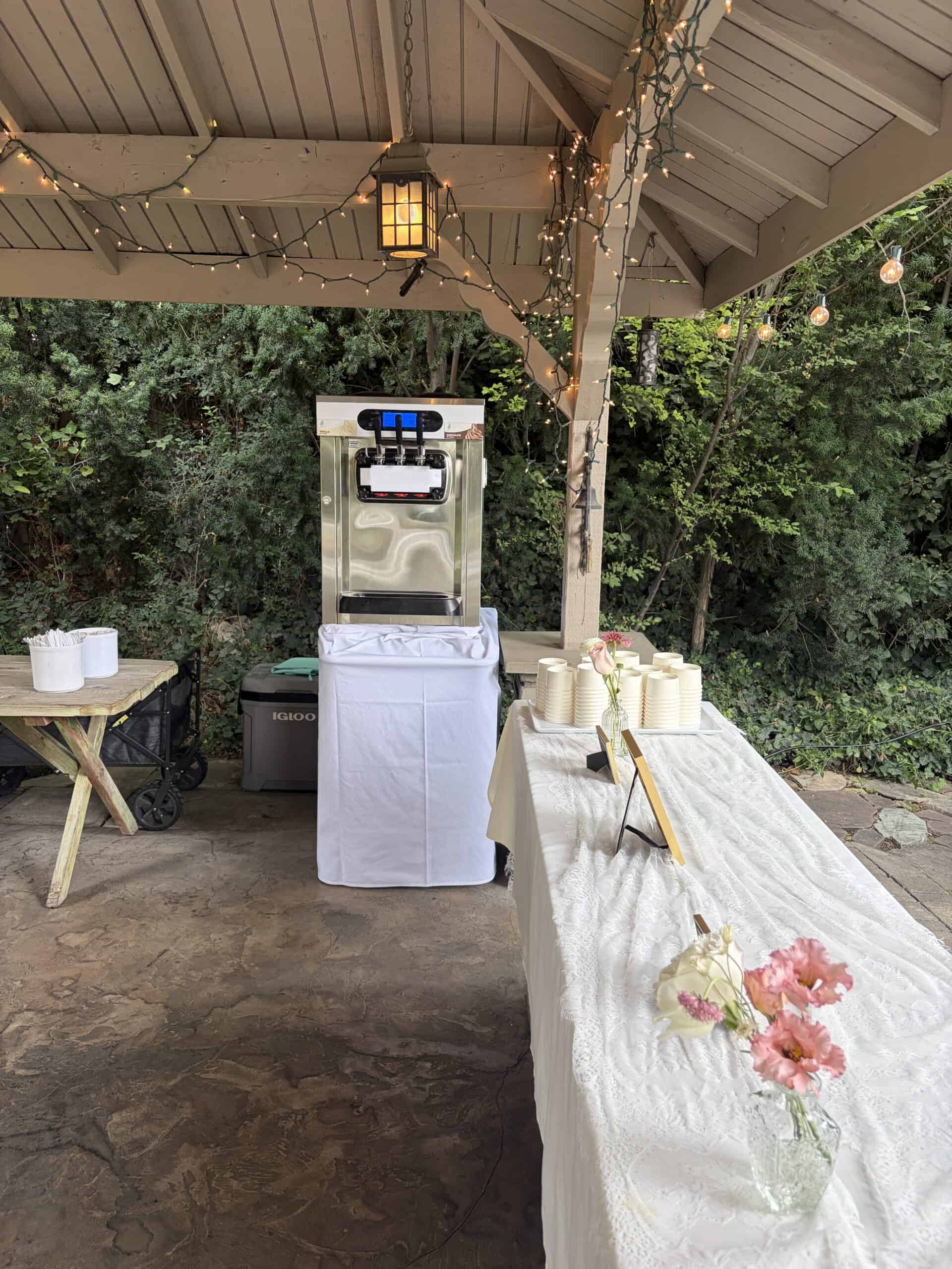 Soft serve machine set up for a wedding at The Bungalow in Pleasant Grove, Utah