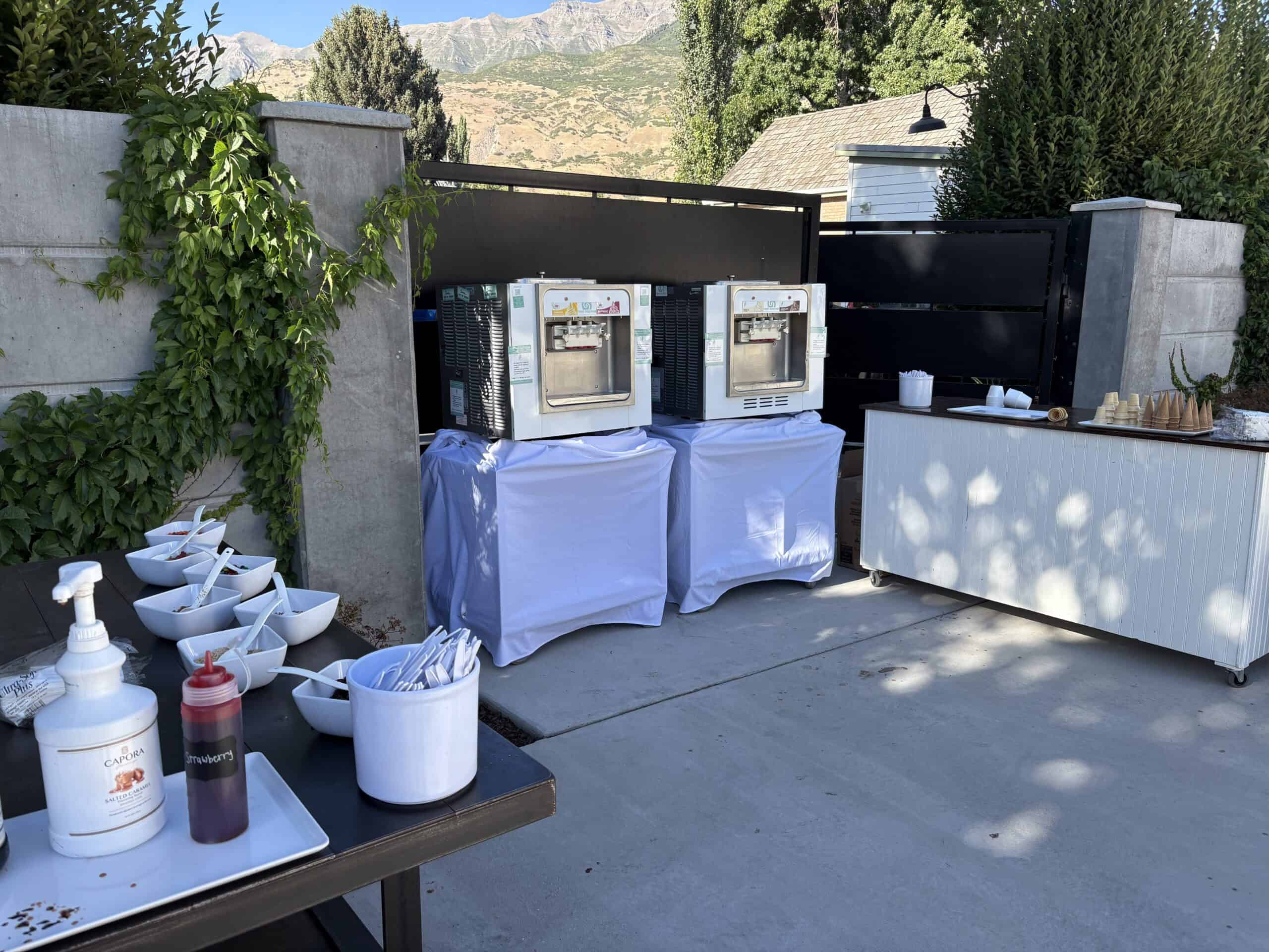 Soft serve catering setup in the barn at Walker Farms in Lindon, Utah